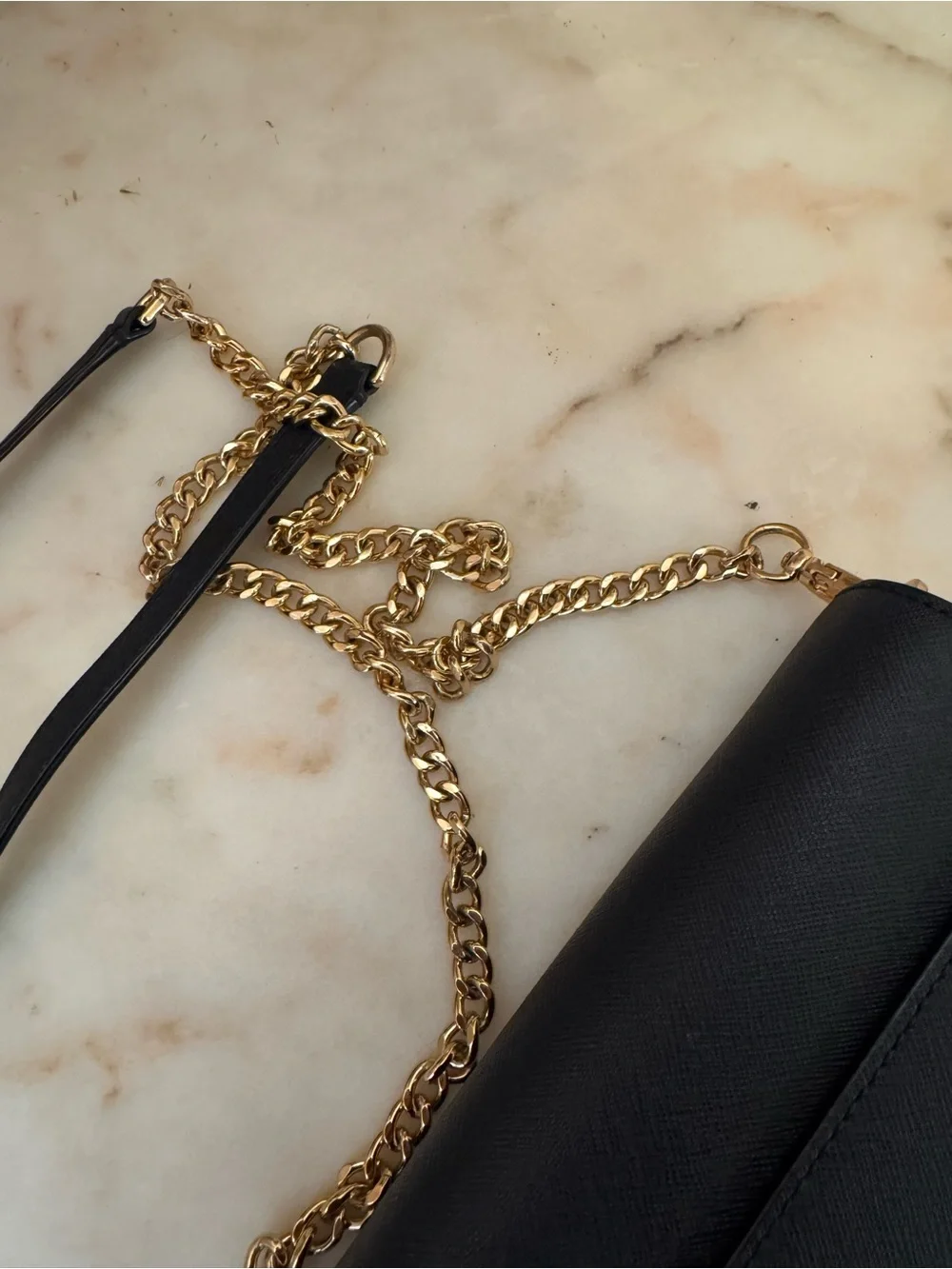 Tory Burch Navy Saffiano Leather Chain Wallet Crossbody Bag Gold Hardware